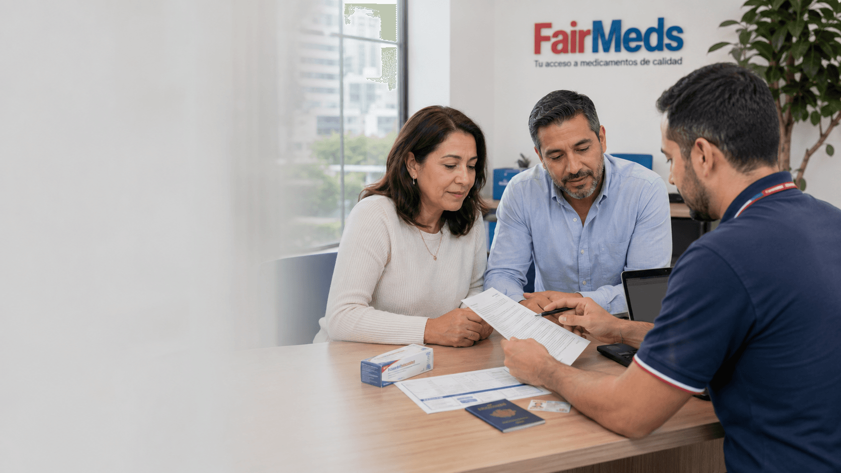 A patient couple reviewing prescription documents